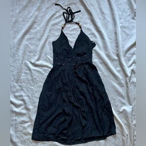 Santiki Black Beaded Halter Mini Dress